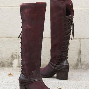Freebird knee high maroon suede boots